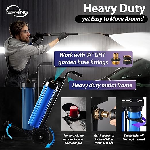 iSpring Spotless Water System for Car Wash, Deionized Water System with Rolling Cart, Spot Free Solutions for All Vehicles, Motorcycles, RV, Bikes, Boats, Yachts, and Windows, Model: WGB22BD