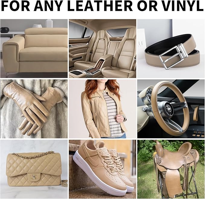 WEYSTOM Leather Recoloring Balm, 12oz Large Size Leather Dye, Color Restorer, Scratch Repair, Furniture & Couch Restorer Kit, Repair Kit for Furniture(Beige)