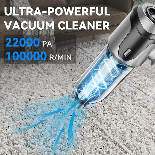 Grixz Handheld Vacuum Cleaner, 22000Pa Powerful Car Vacuum Cleaner Cordless, Lightweight Mini Vacuum Air Duster, Rechargeable Portable Vacuum for Car, Home, Kitchen