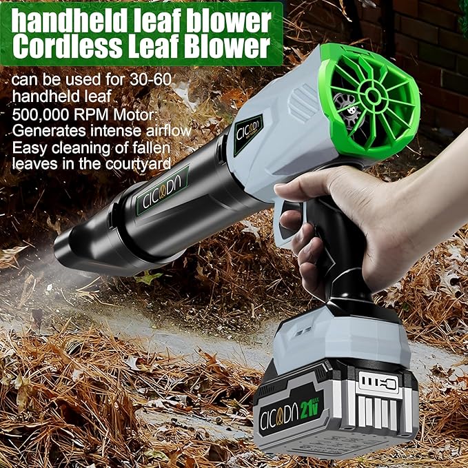 Turbo Cordless Blower - Dual Lithium Battery & Brushless Motor, Car Snow/Leaf Blower with Mini Jet Air Duct, 30+ Min Runtime, Best Snow Blower for All Ages