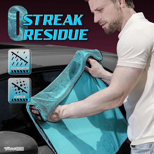 Fantasticlean Large Car Drying Towels- 2 Pack, 32‘’ by 24'' -Premium Microfiber Cleaning Cloth with Dual-Colored Twisted Loop, Ultra Absorbent, Scratch-Free for Instant Car Detailing (Pink and Blue)