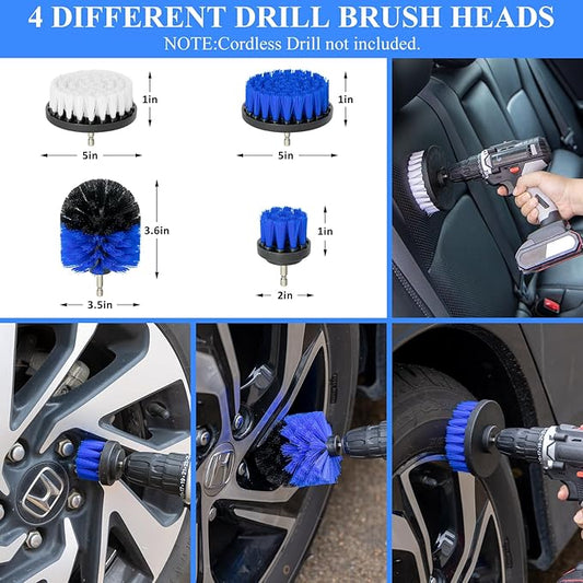 AUTODECO 31Pcs Car Detailing Brush Set, Car Detailing Kit, Auto Detailing Drill Brush Set, Car Detailing Brushes, Car Wash Cleaning Tools Kit for Interior, Exterior, Wheels, Blue