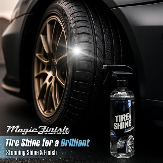 Magic Finish Tire Shine (16 fl oz) – Silicone-Based Tire Dressing for Long-Lasting Wet Look – High-Gloss Car Cleaning Supplies for Pro Detailing Results