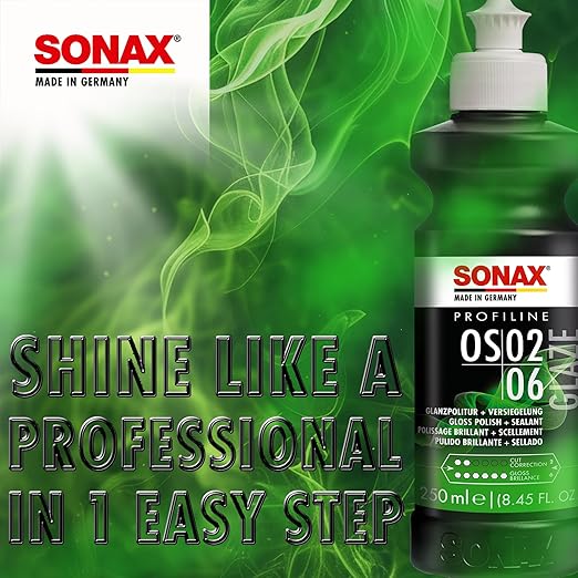 SONAX Glaze OS 02-06 | All-in-One Car Polish for Scratch Removal, High-Gloss Finish & Ceramic Protection | SiO2-Based 6-Month Durability | Hologram-Free Results for All Paint | 247300 | 1 Liter