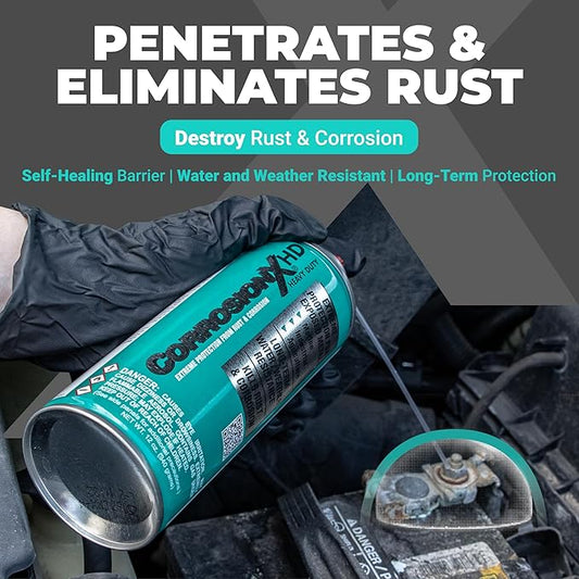 CorrosionX Heavy Duty Anti Rust Spray, Dripless Self-Healing Corrosion Inhibitor with Waterproof Barrier for Marine, Agricultural & Industrial Equipment in Harsh, Saltwater Environments, 12oz Aerosol