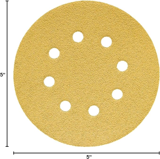 Dura-Gold Premium 40 Grit 5" Sandpaper Discs, 8 Hole Pattern Dustless, 25 Discs - Hook & Loop Backing for Orbital DA Sander, Detailing Finishing Color Sanding Automotive Paint Woodworking