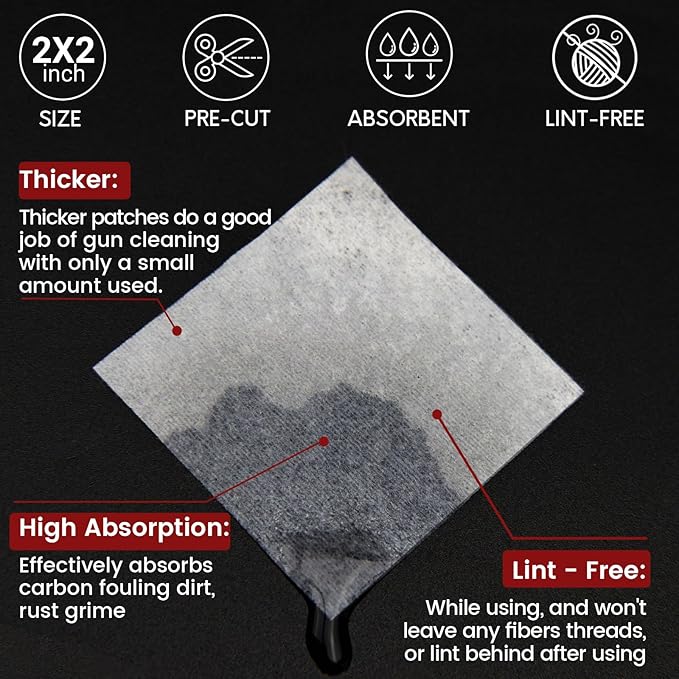 PINGMIC Gun Cleaning Supplies - Gun Cleaning Patches and Long Cotton Swabs Set, 6" Cotton Swabs, Lint Free Cloth Fit Most Caliber Firearms