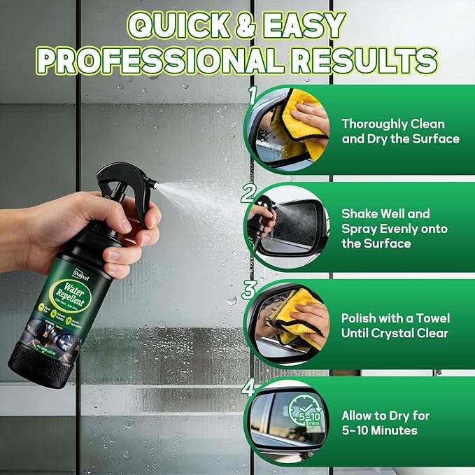 POLIXEL Water Repellent Spray for Car Windshield & Glass - Long Lasting Rain Repellent & Hydrophobic Coating for Windshield, Glass, Windows, Mirrors Prevents Streaks, Spots & Buildup - 4OZ/120ML