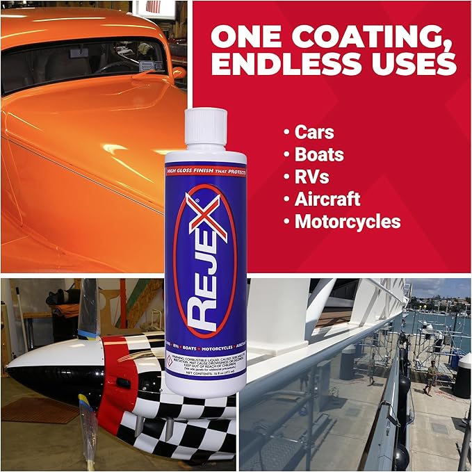 RejeX High Gloss Finish That Protects, Long-Lasting Polymer Coating for Cars, Trucks, Boats, RVs, Motorcycles, Aircraft, Glass, Painted Metal, Fiberglass, Acrylic, Gel Coat & Plastic Surface, 16 Fl Oz
