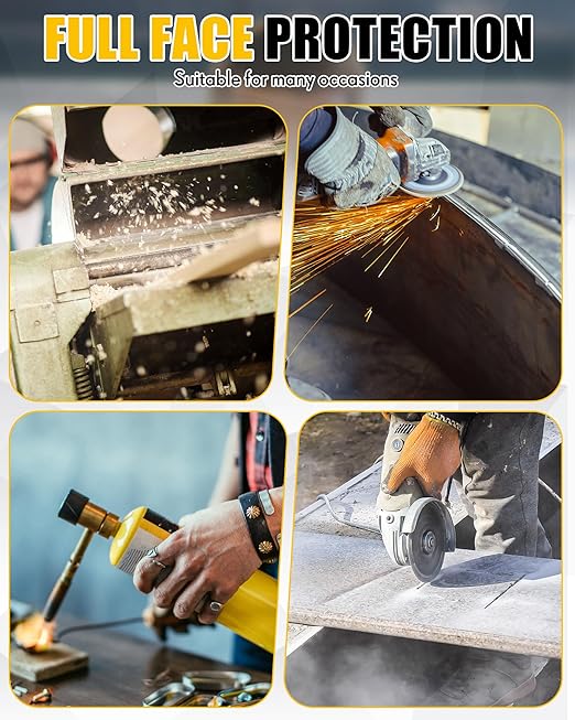 Copkim 2 Safety Face Shield for Grinding & Cutting with 10 Replacement Clear Visor Lightweight Full Impact Resistant Adjustable Face Shield Mask for Work Chemical Woodworking Industrial(Aluminum Edge)
