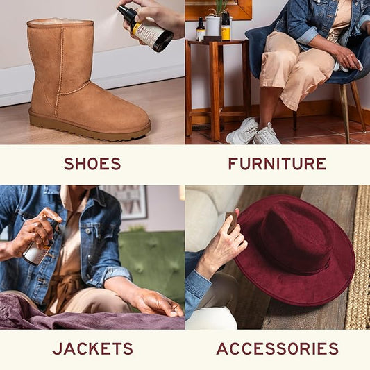 Leather Honey Suede Protector Spray: NonToxic, Non-aerosol Water and Stain Repellent. Protect Suede & Nubuck Shoes, Uggs, Boots, Furniture, Jackets, Bags & Apparel, 4oz