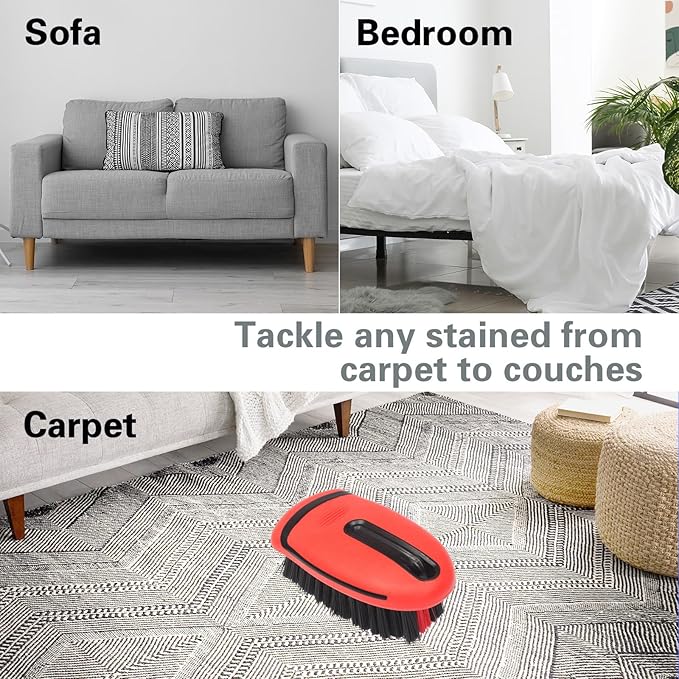Carpet and Interior Cleaning Brushes, car wash Brush, Carpet Washing Brushes, Hard Bristle Detail Brushes, car and Home Interior Leather Brushes (Red)