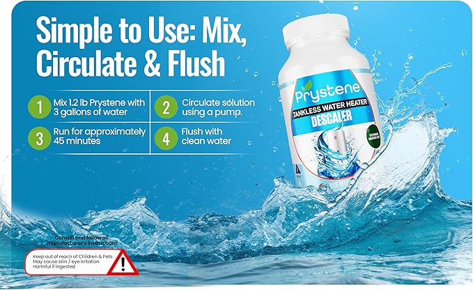 Tankless Water Heater Descaler Powder (1.2 Pounds) - Professional-Grade Descaler/Cleaner Restores Heating Efficiency. Easy to Use, Food Grade Ingredients, Biodegradable, Made in USA.