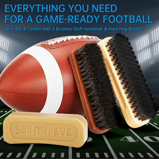 Football Prep Kit - Leather Football Conditioning Set with Beeswax, 2 Brushes (Soft Horsehair & Hard Hog Bristle), for Enhanced Grip & Longevity