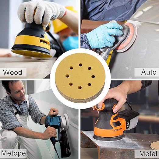 LotFancy 100 PCS 150 Grit Sandpaper, 5 Inch 8 Hole Sanding Disc Aluminum Oxide, Orbital Sander Sandpaper for Stripping Paint, Sand Paper for Wood, Plastic, Rust Removal, Random Orbital Sander Pads