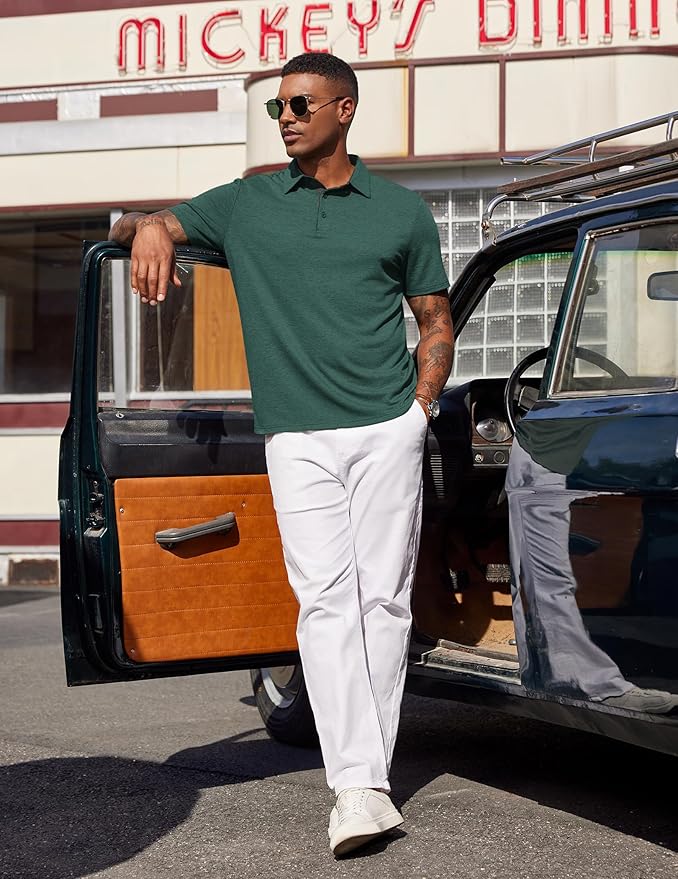 COOFANDY Mens Polo Shirts Short Sleeve Casual Summer Polo Tee Classic Collared Golf Stylish Tops