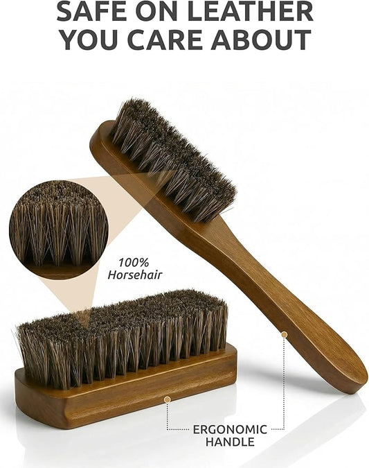 TAKAVU Leather & Upholstery Cleaning Brush Set, 100% Horse Hair Bristle, to Clean Car Seats & Leather Sofas, for Alcantara, Interiors, Furniture, Boots, Shoes, Bags and More
