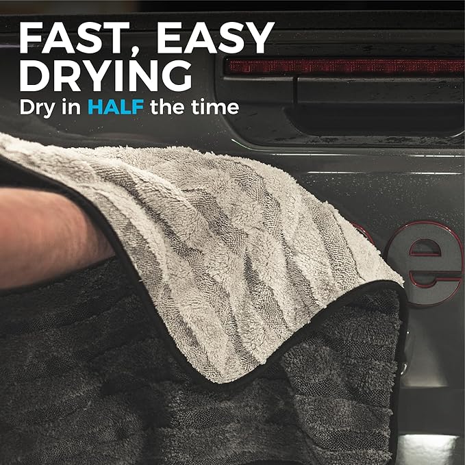 The Rag Company Gauntlet Car Drying Towel - 70/30 Korean Microfiber, Dries Faster Without Scratching, 900gsm, 20x30 inches, Ice Grey/Grey, Pack of 1