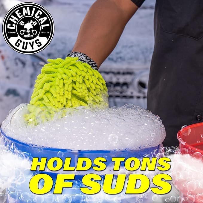 Chemical Guys Chenille Premium Scratch-Free Microfiber Wash Mitt for Car Washing - 2 Pack, Lime Green, Ultra-Soft Car Wash Gloves, Swirl-Free Finish, Safe for Trucks, SUVs, Motorcycles, and More