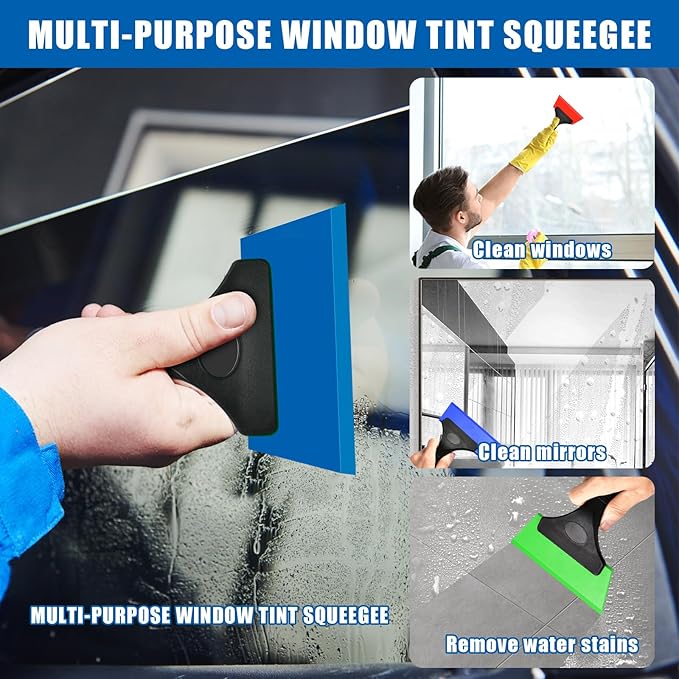 Worldity 3 Pack Window Tint Squeegee Kit with Non-Slip Handle, Small Squeegee for Auto, Car, Tile, Glass, Mirror, Shower