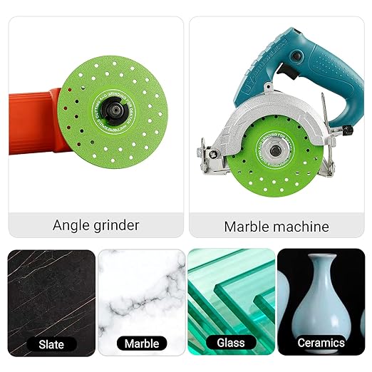 LOZLIN 3PCS 115MM Vacuum Brazed Ultra-Thin Multi-Pore Flat Abrasive Sheet Disc for Porcelain Glass Ceramic Tile Granite Marble Diamond Saw Blade (Green and Porous, 5)