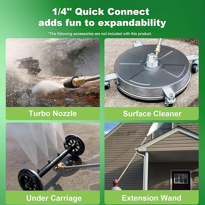 Pressure Cleaner 5000PSI Power Cleaners Powered with 33ft Pressure Hose, 4 Nozzle and Foam Cannon, powerCleaners for Home, Cars, Fences, Patio, Green