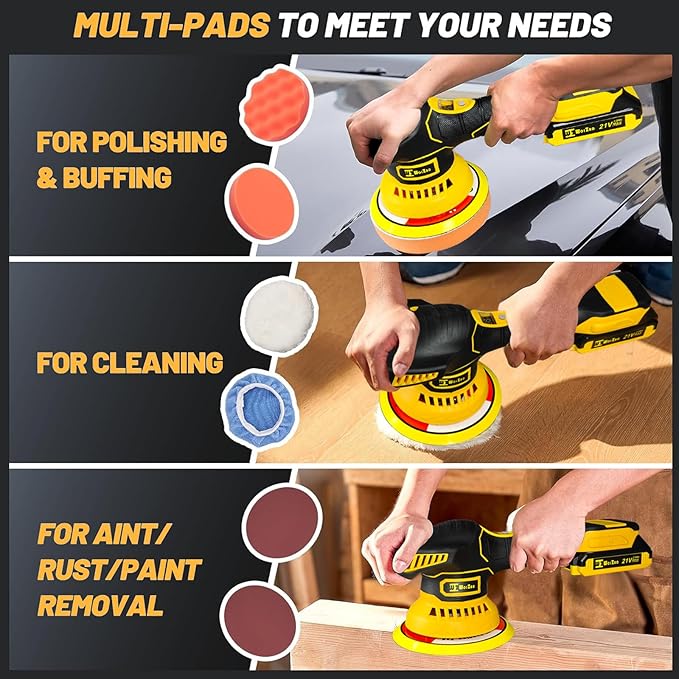 Cordless Car Buffer Polisher kit with 21V 2 X 2.0Ah Rechargeable Batteries,6 Inch Car buffer Waxer Kit, 6 Variable Speed 5500RPM Car Buffer Polisher for Car Detailing/Polishing/Waxing