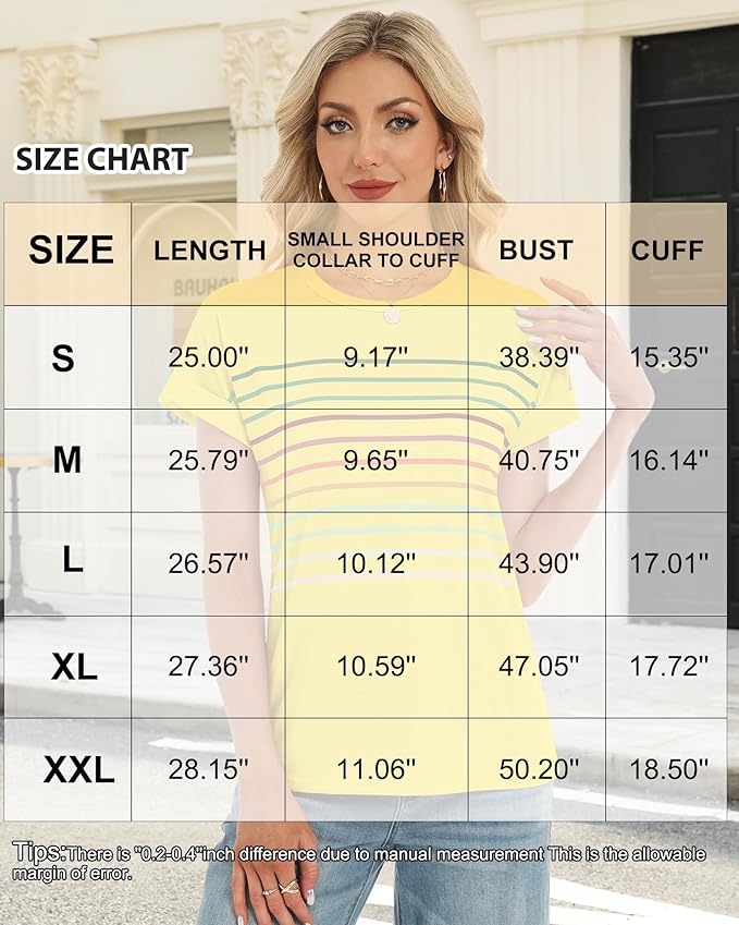 Womens Summer Tops Short Dolman Sleeve Crew Neck Striped Shirts Spring 2026 Fashion Beach Vacation Clothing