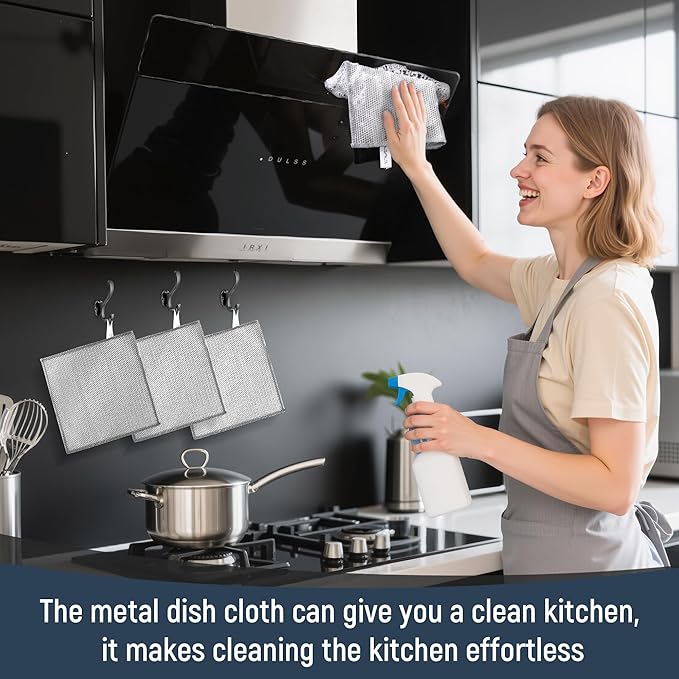 3 Layers Non Scratch Wire Dish Cleaning Supplies 75PCS - Wire Dishwashing Rag Home Essentials-Reusable Steel Wool Scrubber Washcloths,Kitchen Towels and Dishcloths Set for Pans Sinks & Cookware