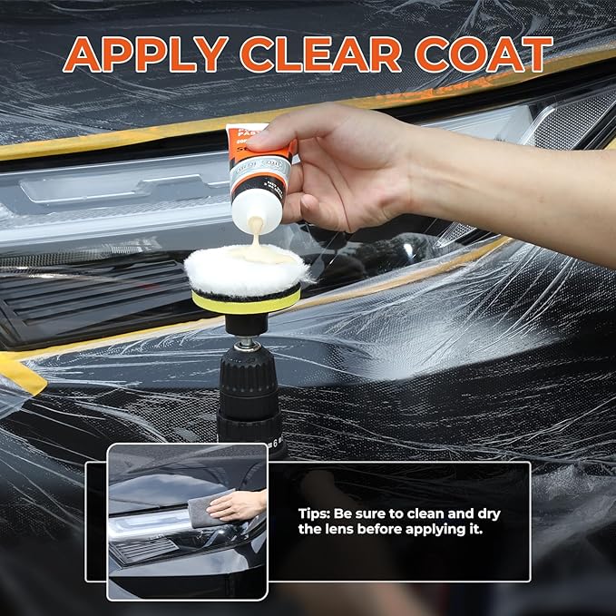 ISINFLASH Headlight Restoration Kit, Polish Restore Cleaner Clean Tool DIY Polishing, Sanding Discs, Scouring Pads for Electric Drill, 3 Easy Steps to Restore Sun Damaged Car Headlights Lens