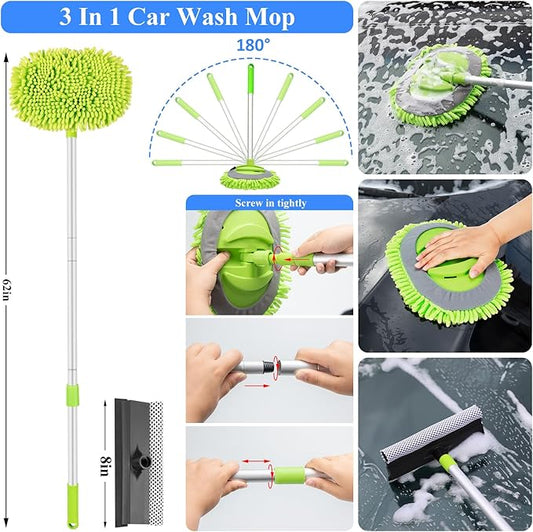 AUTODECO 32Pcs Car Detailing Brush Set, Car Detailing Kit, Auto Detailing Drill Brush Set, Car Detailing Brushes, Car Wash Cleaning Tools Kit with Wash Mop for Interior, Exterior, Wheels, Blue