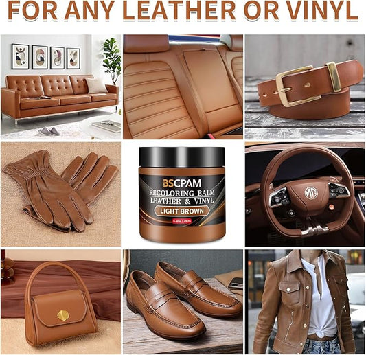BSCPAM Light Brown Leather Recoloring Balm,Leather Couch Scratch/Stain Remover,Leather Repair kit for Vinyl Furniture and Car Interior,Leather Dye Paint for Scratched and Faded Leather Couches