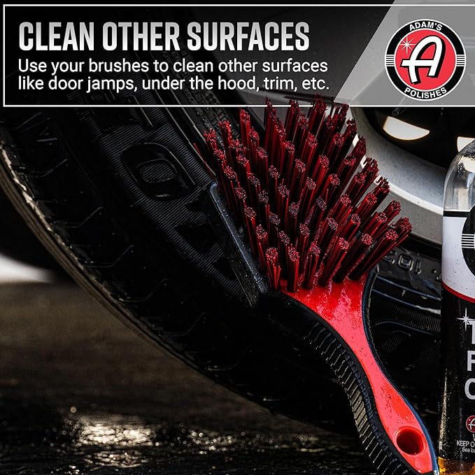 Adam's Wheel & Tire Brush Combo (2-Item) - Includes Wheel Brush & Tire Brush for Cleaning Rubber, Plastic, Chrome, Metal, Aluminum, Rim & Spoke Surfaces