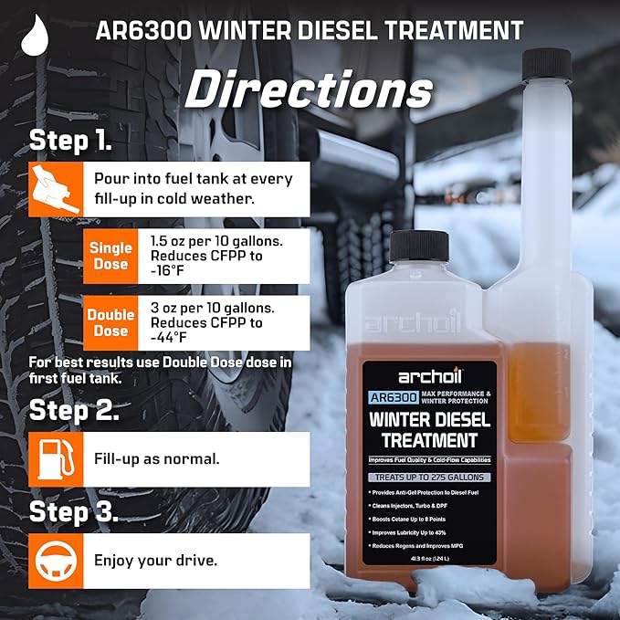 Archoil AR6300 Winter Diesel Treatment - Treats 275 Gallons - Additive for All Diesel Vehicles Includes Anti-Gel Protection
