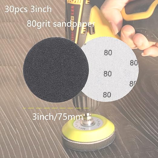 30pcs Sandpaper 3 inch Sanding Discs Hook and Loop 80 Grits Wet Dry Sandpaper for Random Orbital Sander Automotive Metal Sanding Polishing