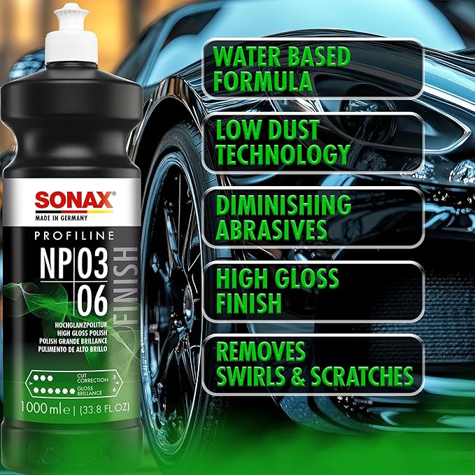 SONAX Profiline Nano Polish 3/6 | Medium-Cut Polish with Ultra-Fine Finish | Removes Swirls, Water Spots & Oxidation | No Haze, Dust-Free Formula | Safe for All Paint Systems & Body Shop | 208300 | 1L
