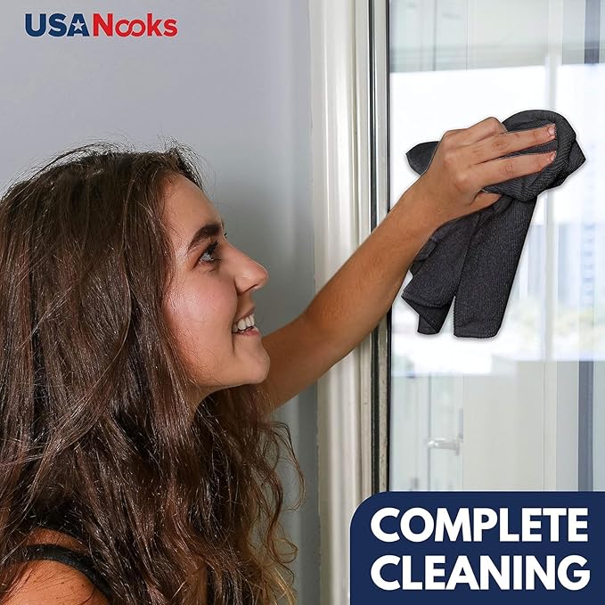 USANOOKS Microfiber Cleaning Cloth - 1200 Washes, Ultra Absorbent Towels Grip Root Weave Grime - 24pack - Black