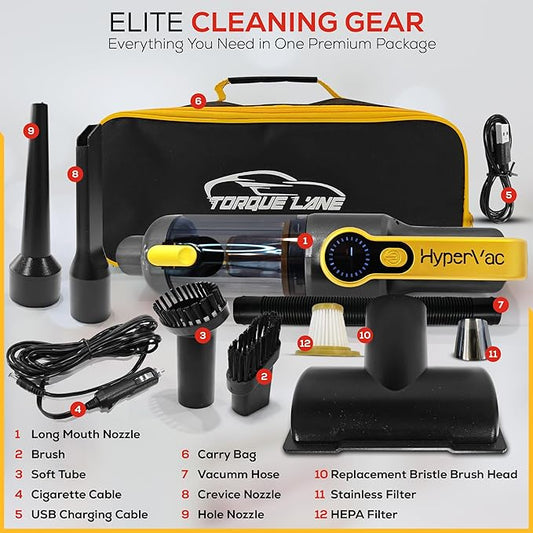 HyperVac 2-in-1 Handheld Portable Car Vacuum Cleaner & Blower, 18500Pa Suction, Corded/Cordless Air Duster with LED Light, Flexible Hoses, USB-C Fast Charge – Ideal for Home, Office & Pets