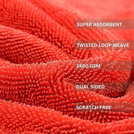 The Pro Stuff® Car Drying Towel - Extra-Large 24×36 inch (2×3 ft) | Super Absorbent | Twisted Loop Microfiber | Dual-Sided, Lint-Free, Scratch-Free, 1400 GSM Drying Towel for Car Detailing (X Large)