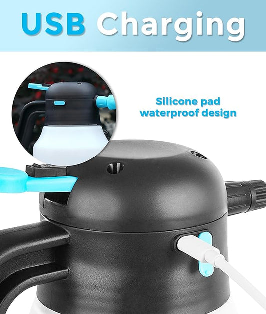 1.8L Handheld Foam Sprayers, 2000mAh Cordless Pressurized PP Electric Foam Sprays, Garden Sprayer, USB Rechargeable Car Wash Foam Sprayer for Car Washing Garden