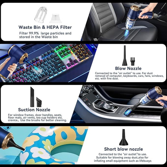 BELIBUY Handheld Car Vacuum Cleaner, Portable Cordless Mini Vacuums with Multi-Nozzles, High Power Dry Hand held Vacuum for Car, Computer, Sofa, Office, Pet, Home