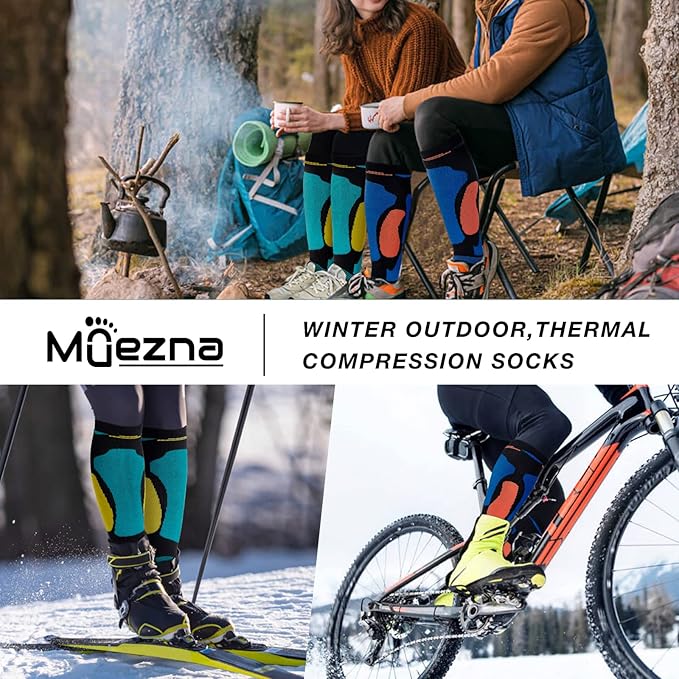Merino Wool Ski Socks 2 Pairs for Mens Womens Knee High Thermal Snowboarding Socks for Cold Weather