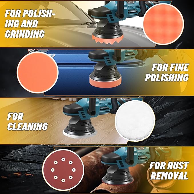 Cordless Car Buffer Polisher for Makita 18V Battery (Not Included), 5 Inch Orbital Polisher, 6 Variable Speed, Buffer Waxer Kit for Car Boat Detailing, Polishing, Scratch Removing