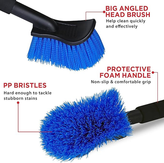 TAKAVU 17.5" Long Handle Wheel Tire Body Brush - Gentle Car Wash Brush for Safe Tire Sidewall & Wheel Cleaning - Scratch-Free Automotive Tool (Blue - Stiff Bristle)