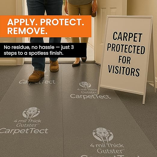 Gutster CarpetTect Floor Protection 24" x 200' | Heavy-Duty 4Mil Carpet Protection Film with Strong Adhesive | Plastic Carpet Protector & Surface Shield for Construction, Pets & Hardwood Floors