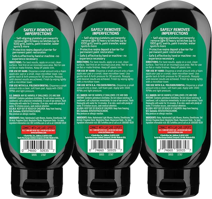 Turtle Wax Scratch Repair and Renew, Car Scratch Remover, Tackles Swirl Marks, Paint Transfer, Headlight Oxidation, Water Spot Remover for Cars, Safe for All Paint Colors, 7oz (Pack of 3)
