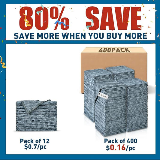 Gray Microfiber Cleaning Cloths Bulk Pack-400 Pack, Microfiber Towels Bulk, Towels for Cars, Cleaning Rags Gray (12x12 inches)