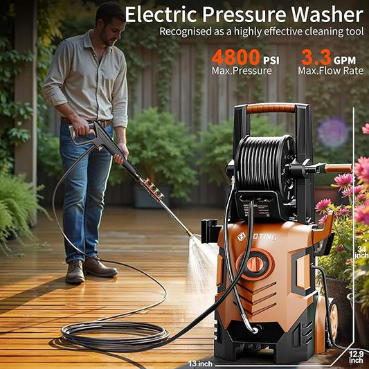 2025New Pressure Washer 4800PSI, 34" Tall, 4 Quick Connect Nozzles,Inlet Hose&Filter&500mlFoam Cannon for Cars/Fences/Driveways/Home Cleaning,Red