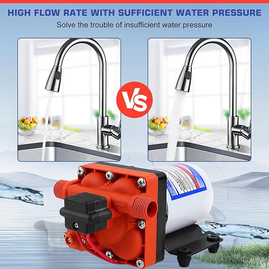 2088-554-144/2088-403-144 Fresh Water Pump,12 VDC,3.0 Gallons Per Minute,45 Psi,1/2MNPT Connection,Water Delivery Pump for RV or Marine Use,No Noise,Includes Detachable Filters