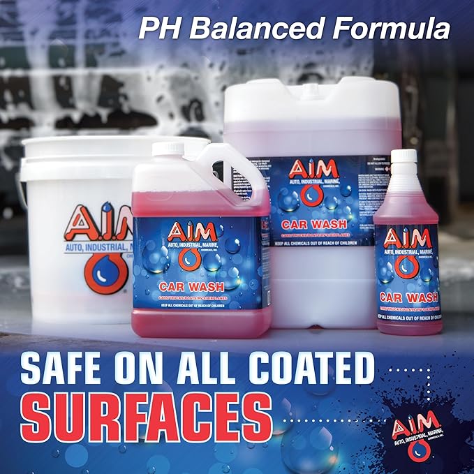 AIM Chemicals Car Wash - High Foam Formula Car Shampoo, Professional Car Wash Shampoo Compatible with Ceramic Coatings - Ideal for Foam Guns - Streak-Free Finish for Detailing - 5 Gal